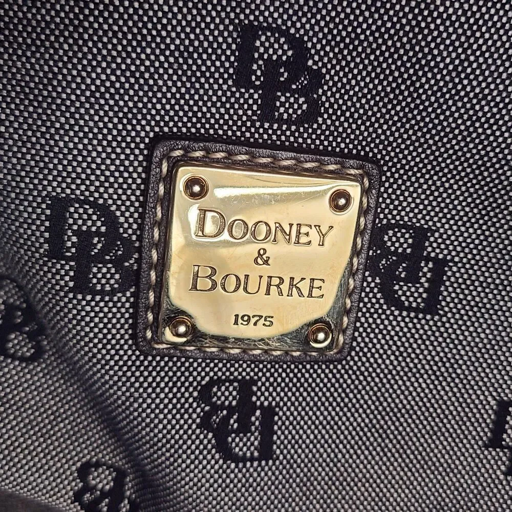 Dooney & Bourke Large Gray Monogram Canvas & Leather Trim Dome Satchel Bag GUC